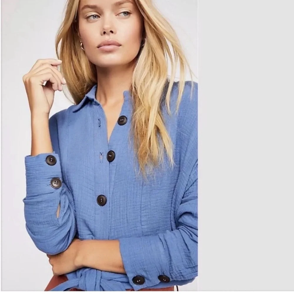 Free People Blue Sunseekers Tie Front Top - Picture 3 of 6